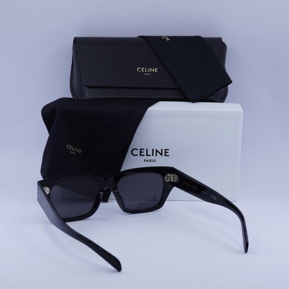 Celine CL40297U 01A Square Sunglasses - Shiny Black/Smoke - Picture 5 of 9